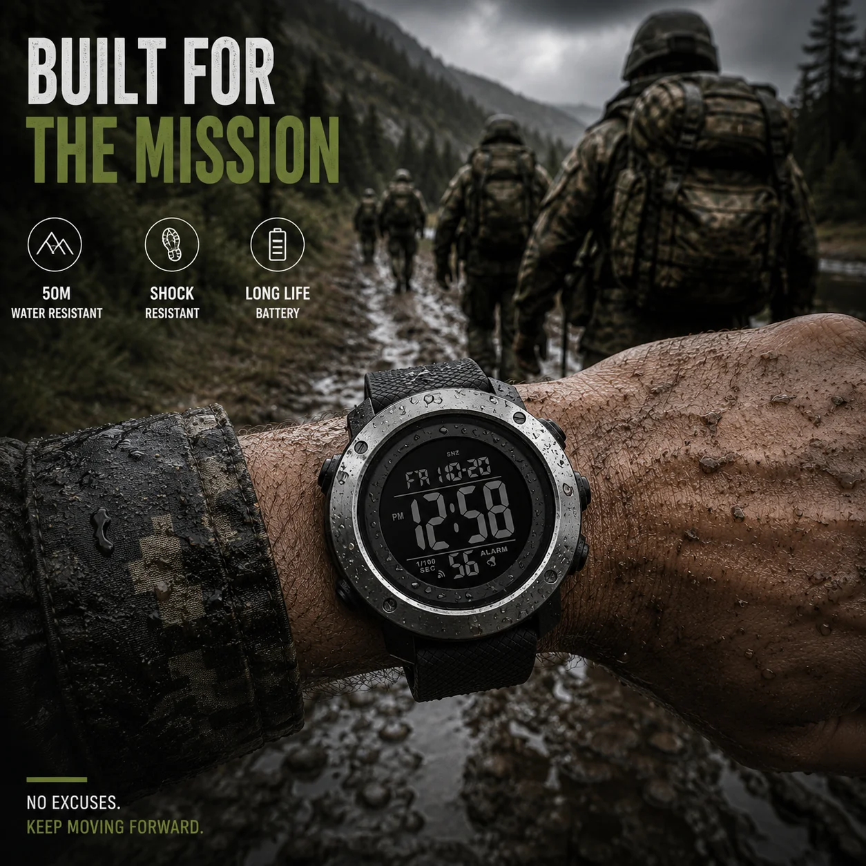 Men Multifunctional Digital Wrist Watch with Compass Temperature Outdoor Sports Waterproof Fitness Wristwatch for Daily Training