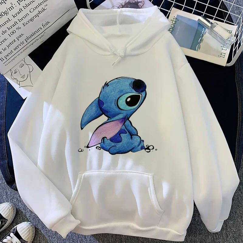 Kawaii Lilo Stitch Hoodie Women Print Long Sleeve Fleece Oversized Stitch Hoodie Loose Harajuku Hooded Clothing Sweatshirt Tops