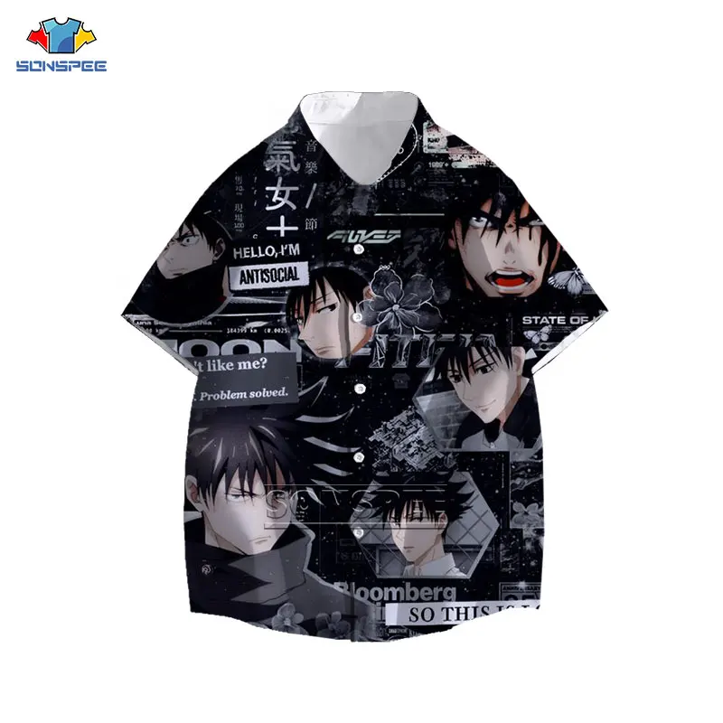 

Hawaiian Shirt Anime Print Jujutsu Kaisen New Men Women Summer Beach Oversized Casual Harajuku Popular Short Sleeve Shirts Tops