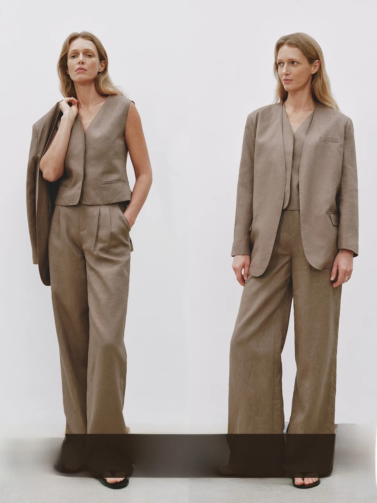 MSBEAST Linen V-Ne Wide Leg Pants Set Women's Straight Cut Double Pleat Svel Comfortable Casual Faion Outfit