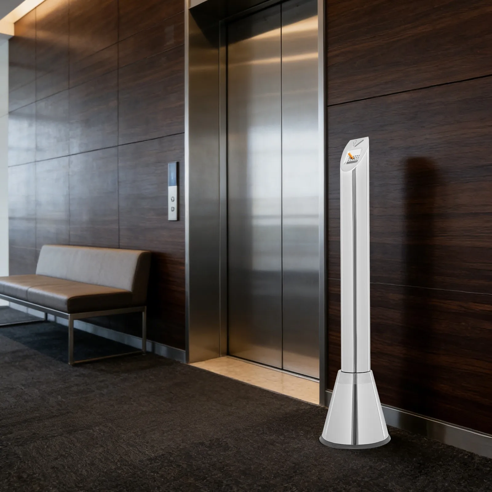 

Cigarette Butt Receptacle For Outdoor Use Standing Ashtray Durable Stainless Steel Design 36 Inches Tall