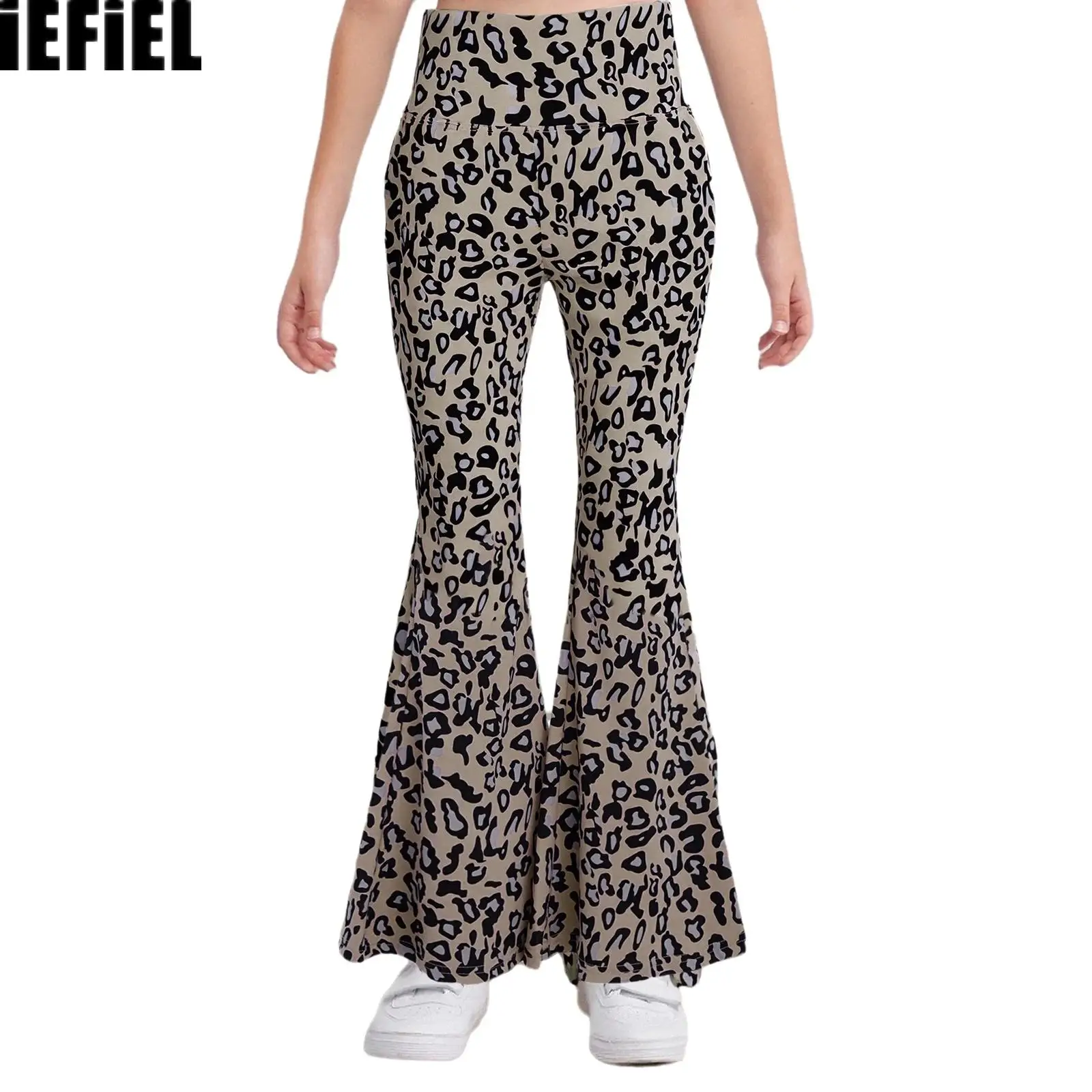 

Kids Girls Hip-Hop Jazz Pants Fashion Leopard Print Bell-Bottom Pants Dance Streetwear Elastic Waistband Trousers
