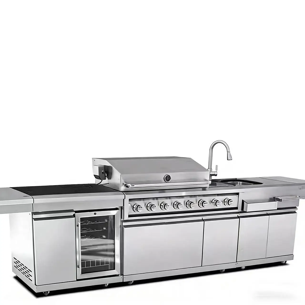 Luxury Modern Patio Grill Extra Large Outdoor Mobile Kitchen Island Workstation Garden Villa Gas Grill Marble Stainless Steel