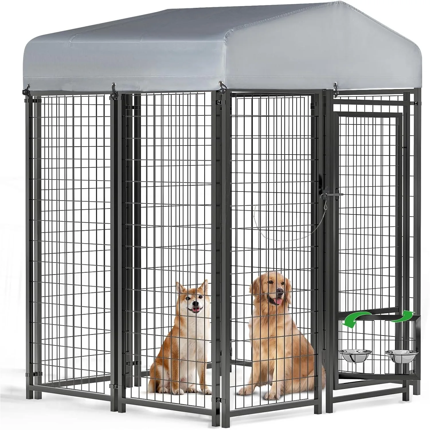 4x4x6ft Large Outdoor Dog Kennel with Rotating Dog Bowl,Heavy Duty Welded Wire Dog Run,Dog Playpen Fence(4x4x6ft)