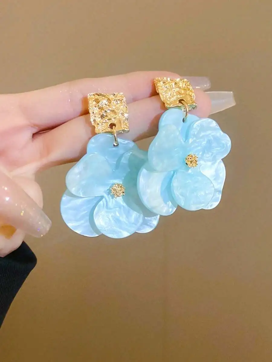 1 Pair Metal & Acrylic Flower Stud Earrings, Retro Style Elegant High-End Jewelry Earrings For Women