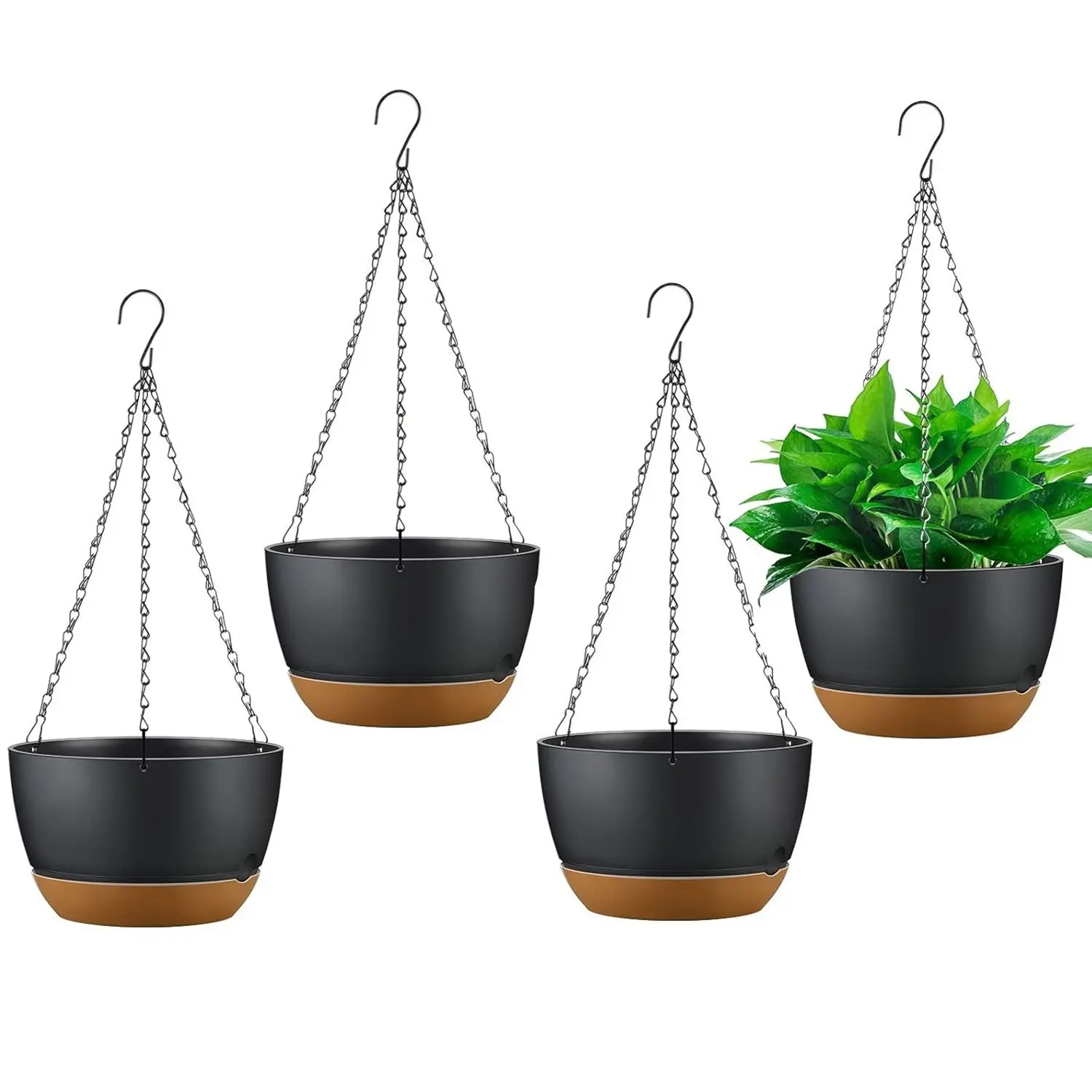 

For 4Pcs Hanging Planter with 9.64In Diameter Drainage Holes Removable Self-Watering Tray Plastic Hanging Flower Plant Pots For