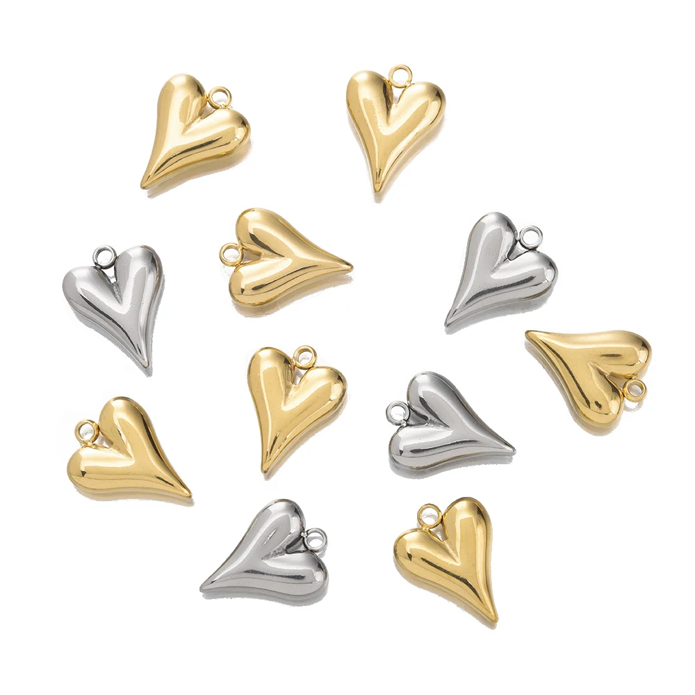 5Pcs Stainless Steel Puffed Heart Charms Dainty Gold Plated 3D Heart Pendant For Diy Necklace Bracelet Jewelry Earrings Making