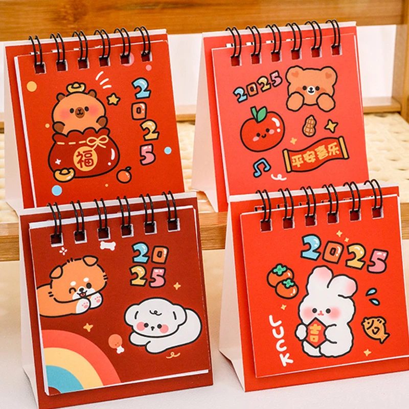 New Year Cartoon Desk Calendar Mini Self-Discipline Punch Card Calendar Cute Spring Festival Desktop Decoration Arrangement