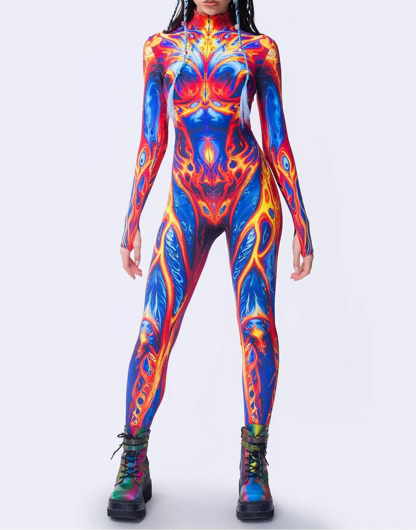 Halloween-Karneval-Party-Shows Cosplay-Bodysuit-Kostüm Dehnbarer Damen-Zentai-Outfit Farbig Diamantbedruckter Tech-Jumpsuit 2026 – Detail 10