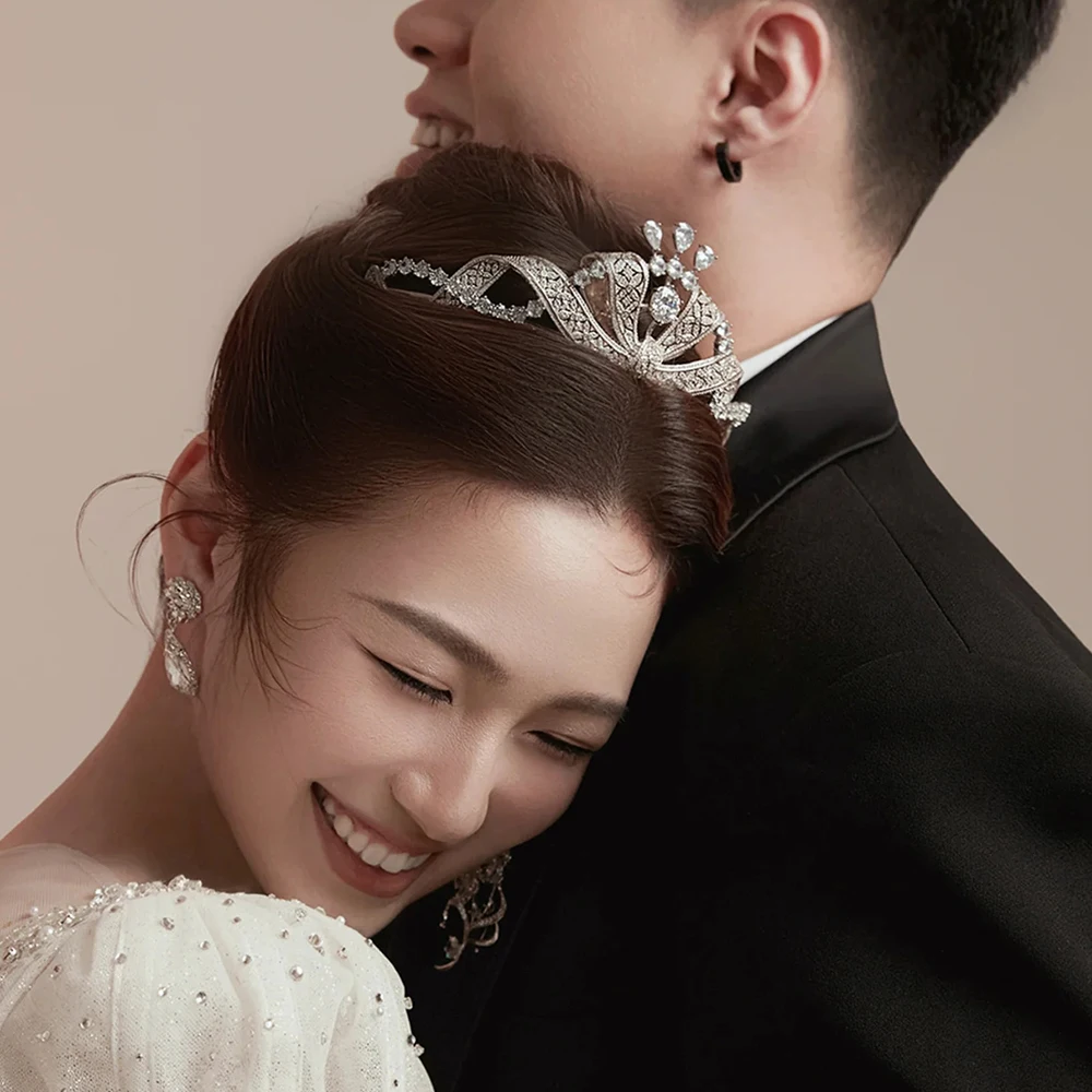 

HIMSTORY European Retro royal Hair Crown High-end Copper Zircon Bride Wedding Headdress Head Accessories