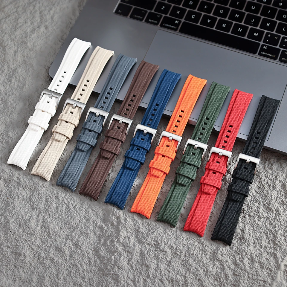 Neues Design, gebogenes Ende, Gummi-Uhrenarmband, 20mm 21mm 22mm, FKM-Uhrenarmband, Sport-Armband für Herren, für Rolex, Seiko, Omega, Tissot – Detail 1