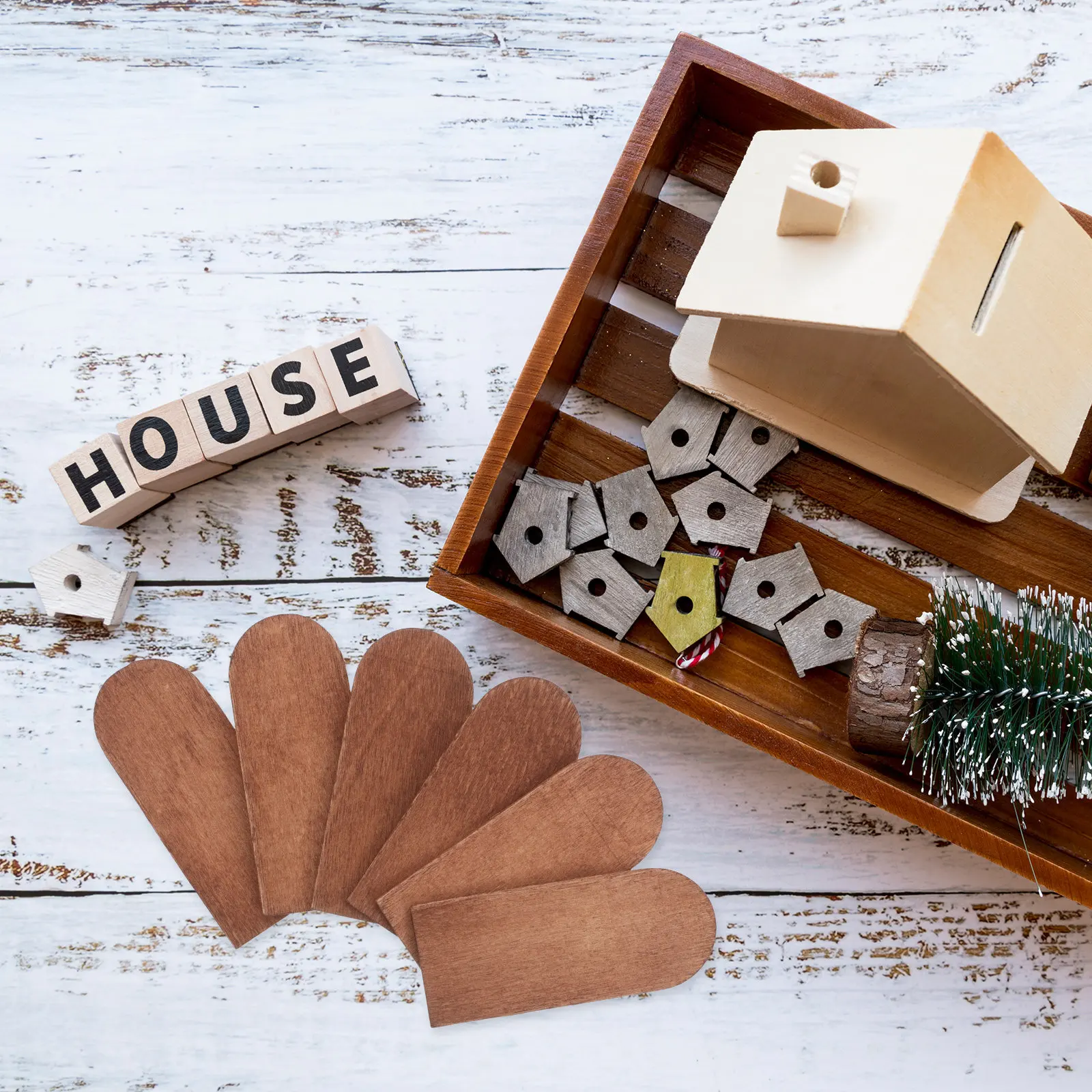 200Pcs Miniature Wood Sheets Dollhouse Roof Fish Scale Rounded Edge DIY Craft Supplies for 1 6 Scale Fairy House Birdhouse - view 3