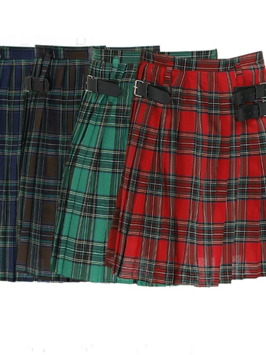 I Festival Nacional Falda plisada a cuadros para hombre, disfraz de Halloween, traje de juego, ropa étnica tradicional de algodón, disfraz de escenario...