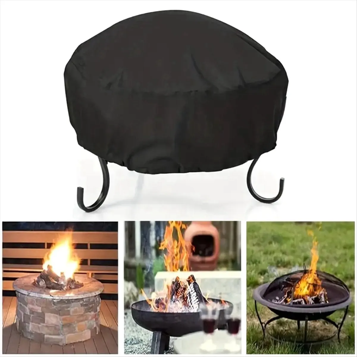 【~ New A20Z】Fire Pit Cover Dust Cover Waterproof, Heavy Duty, Heat & BBQ Grill Cover for Outdoor Protection,85x40CM