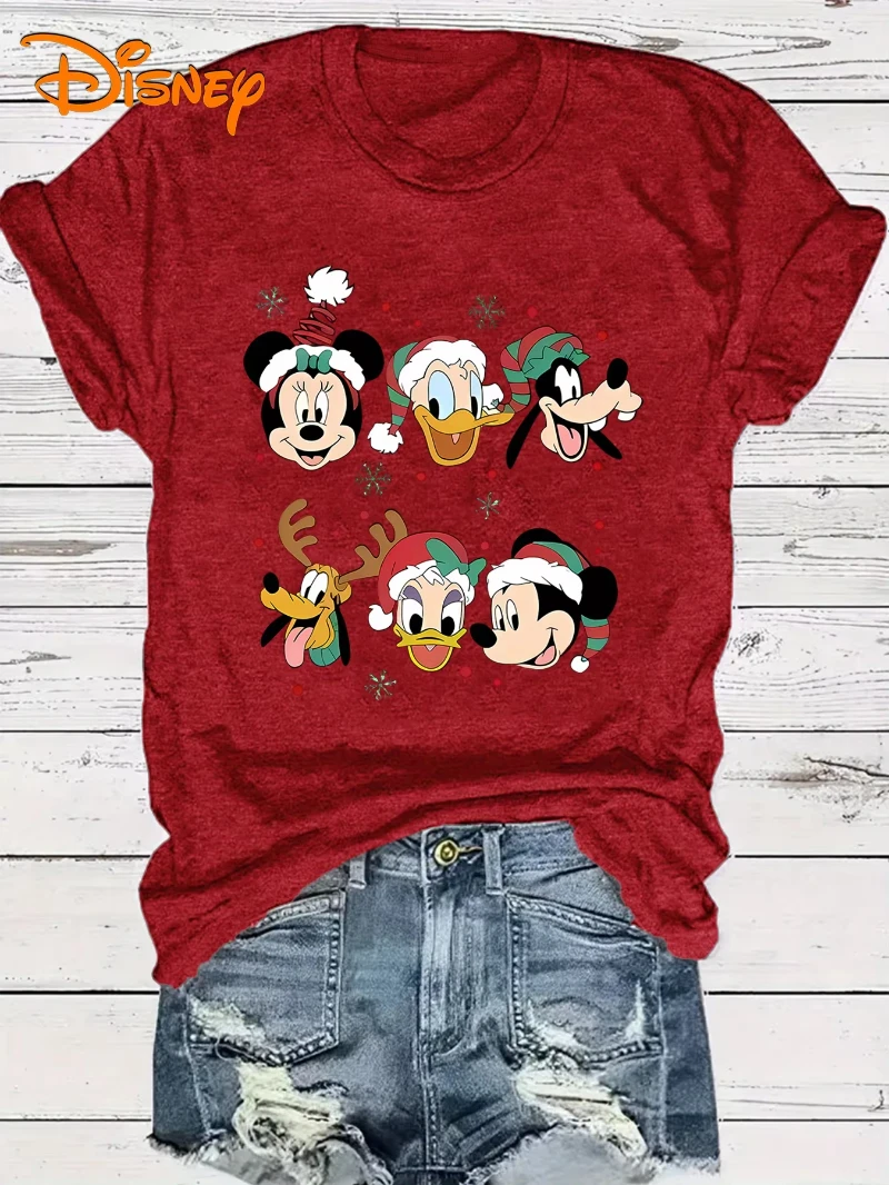 

Disney Women's Christmas Cute T-shirt Minnie Donald Goofy Pluto Short Sleeve Fashion Casual Sports Hot-selling Top
