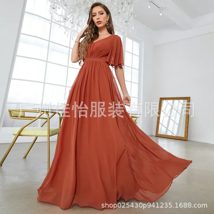 Womens Dresses New Mid Sleeved Casual Elegant Summer V-neck Sweetheart Evening Dress for Women