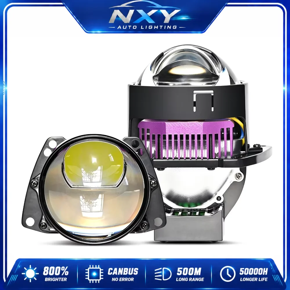 NXY 160W 3 Inch LED Bi Projector Headlight Single Laser Beam H4 H7 Universal Car Motorcycle Headlamp High Power Retrofit Upgrade