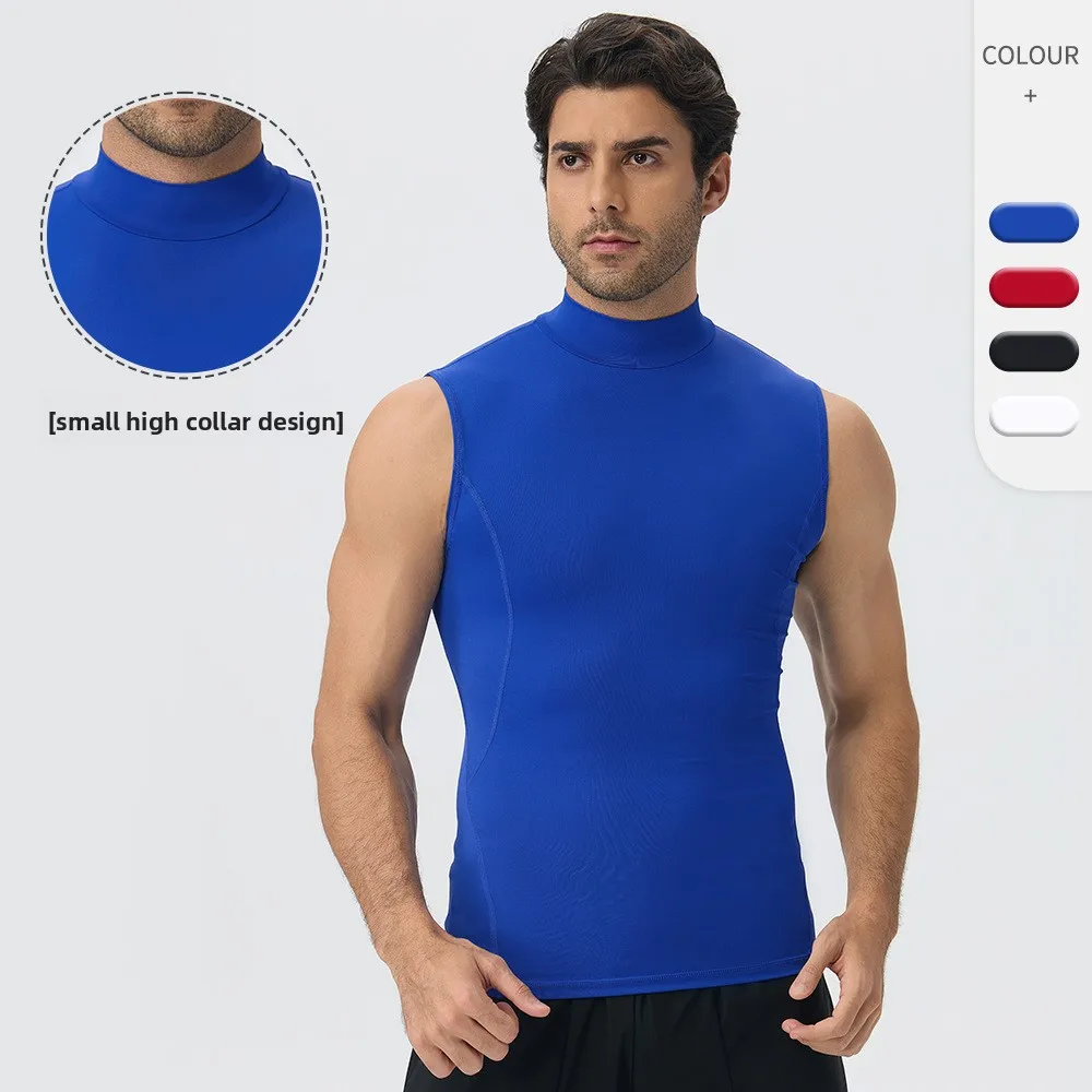 Men's High Stretch Breathable Compression Sports Tank Top Mock Neck Sweat‑Wicking Sleeveless Body Shaper for Running Workout Gym