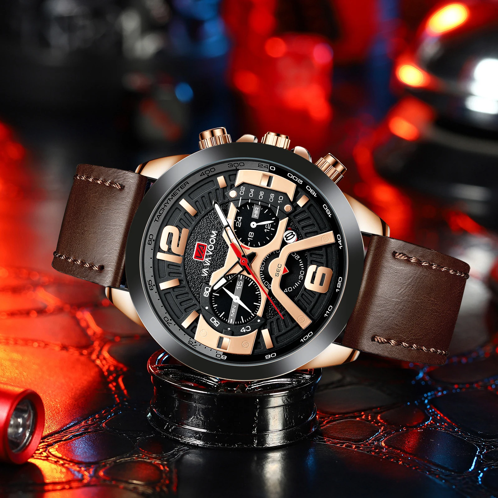 Pilot Calendar Quartz Men Wristwatch Chronograph Fashion Casual Watch Brand Aircraft  Sports Military Army Brown Leather Watches