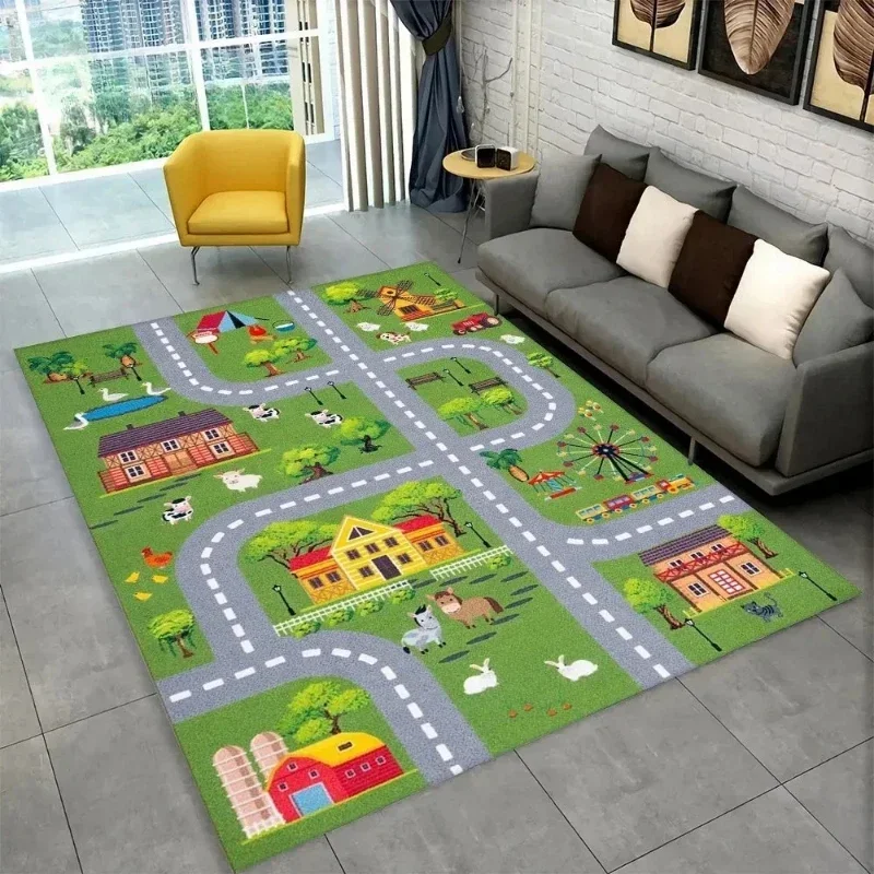 Child Playmat Highway City Traffic Playroom Area Rug Large Carpet Rug for Living Room Bedroom Decor Kids Play Non-slip Floor Mat