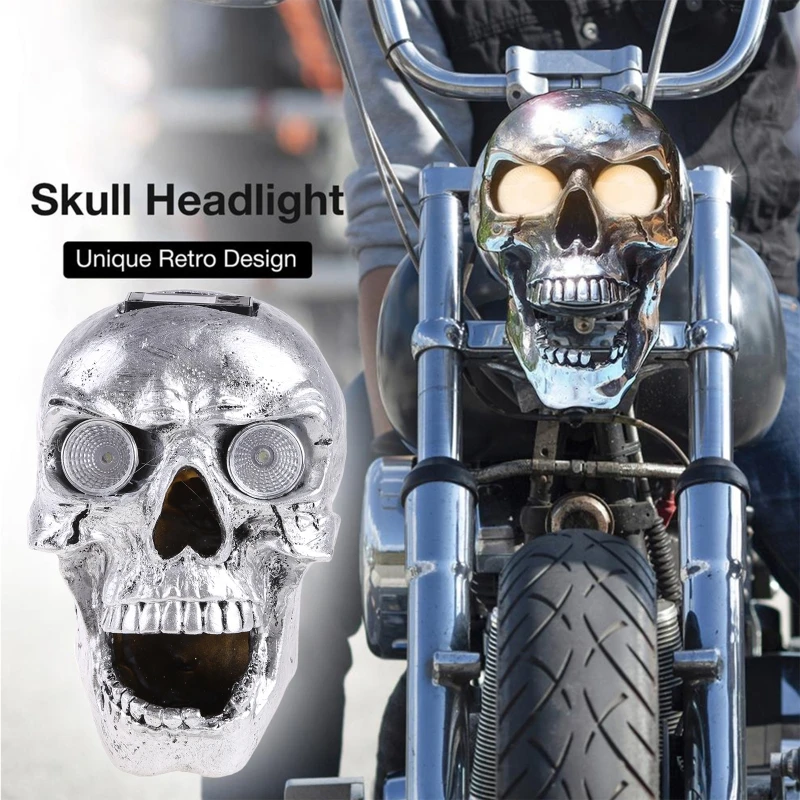 Halloween Decoration Light Retro Skull Shaped Headlight Spotlight for Motorcycle Bright LED Light Supplies