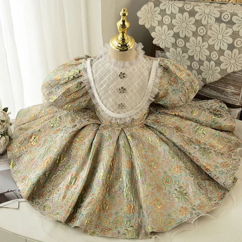 Fashion Flower Girls Dresses Green Designer Kids Clothes Sweet Sleeveless Baby Girl Princess Dress Party Children Evening Dress