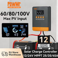 PowMr 25A 35A 45A MPPT Solar Charge Controller 12V 24V Solar Battery Regulator Work with LiFePO4 Lithium Flooded Sealed Battery