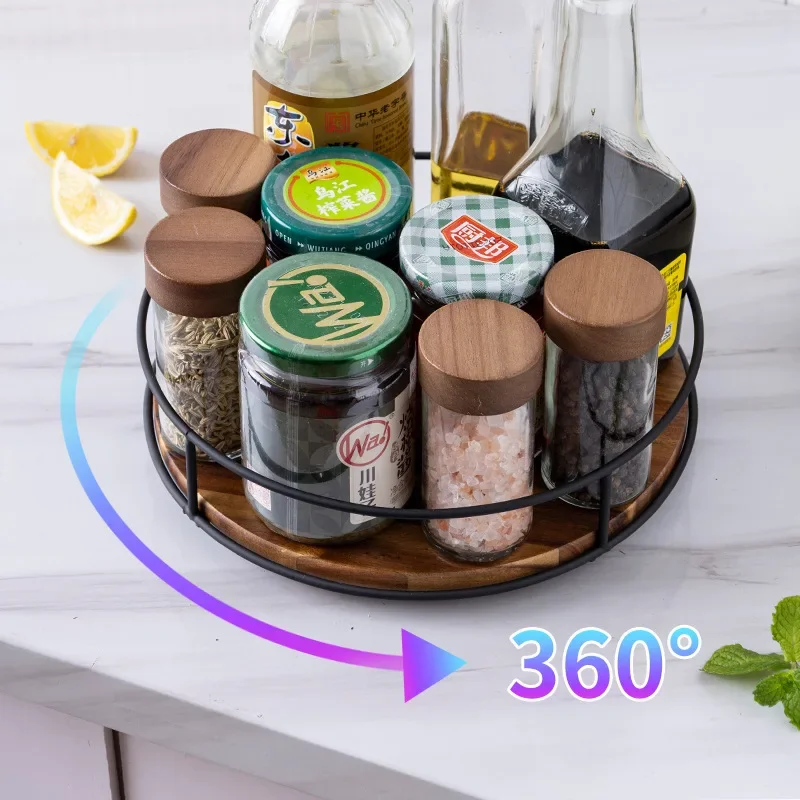 360 Degree Rotating Lazy Susan Turntable Versatile Rotating Storage Rack Round Wooden for Home Kitchen Pantry
