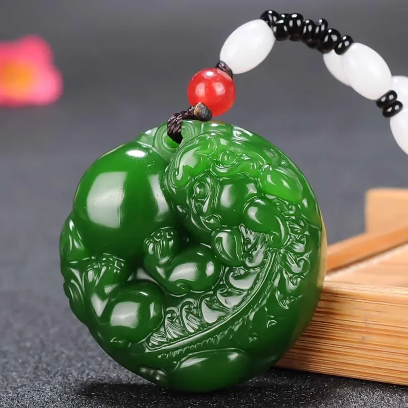 

Chinese Green Jade Dragon Pendant Pixiu Necklace Charm Jewellery Fashion Accessories Hand-Carved Woman Luck Amulet Gifts