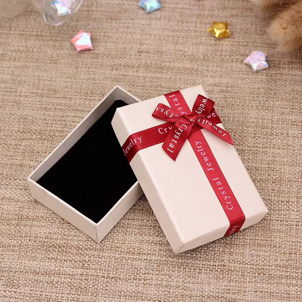 Necklace Case Display Beige Color Bowknot Red Ribbon 1 PC Gift Boxes Jewelry Boxes Jewelry Packing Paper box