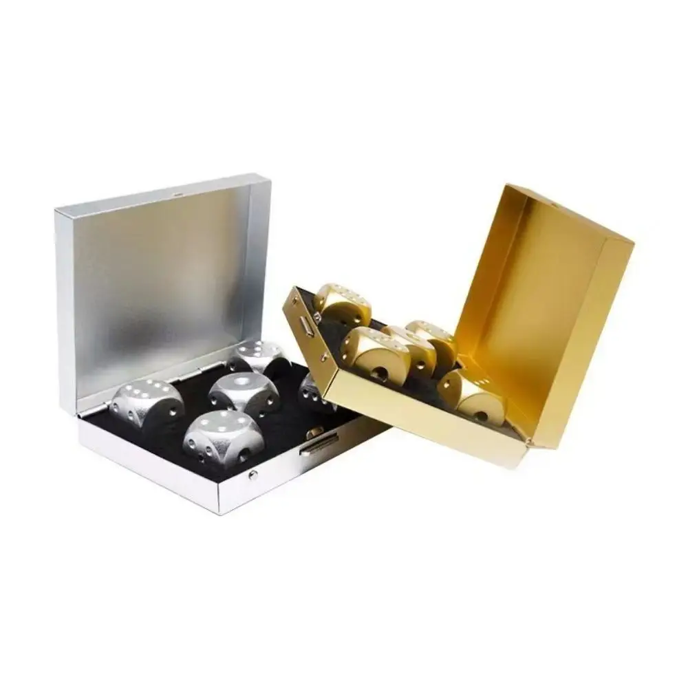 

Aluminum Alloy 5 in1 Metal Dices 6 Sided Figurines Metal Solid Dice with Case Mahjong Sieve Rounded Corners Dice Set
