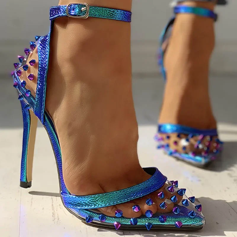 New Sexy PVC Rivet Women Pumps Fashion Shoes Female Ankle Buckle Strap Ladies Party High Heels Shoes Womens Heels
