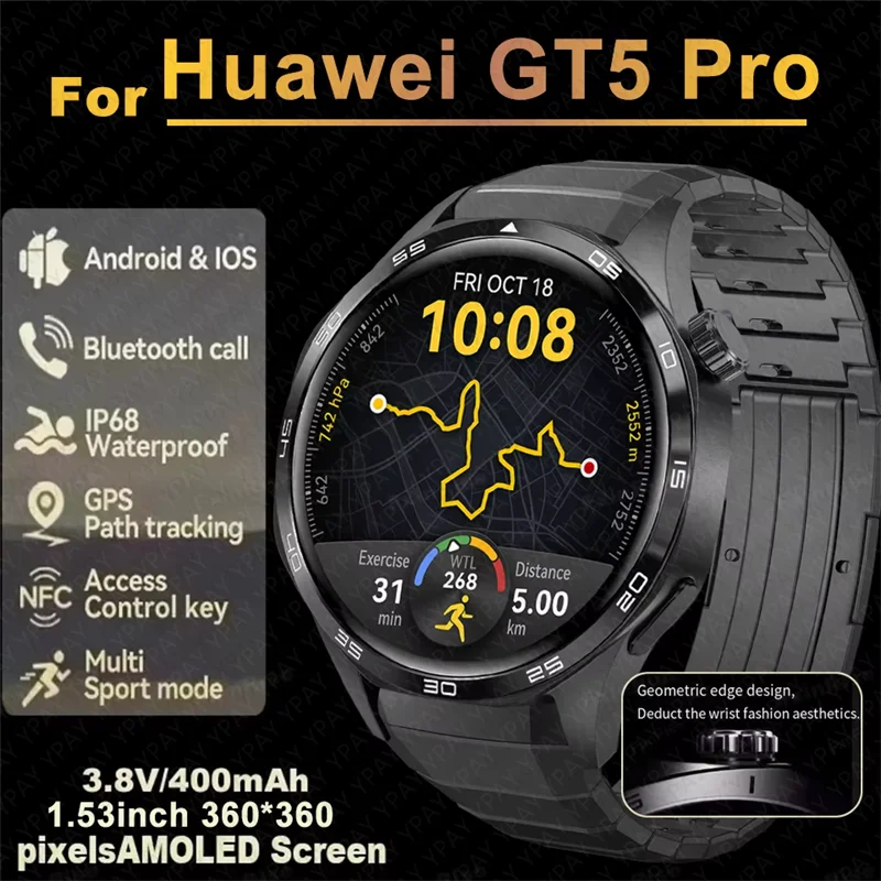 

For Huawei WATCH GT 5 Pro Smartwatch Men NFC GPS Tracker AMOLED 360*360 HD Screen Heart Rate Bluetooth Call Sport Smart Watch