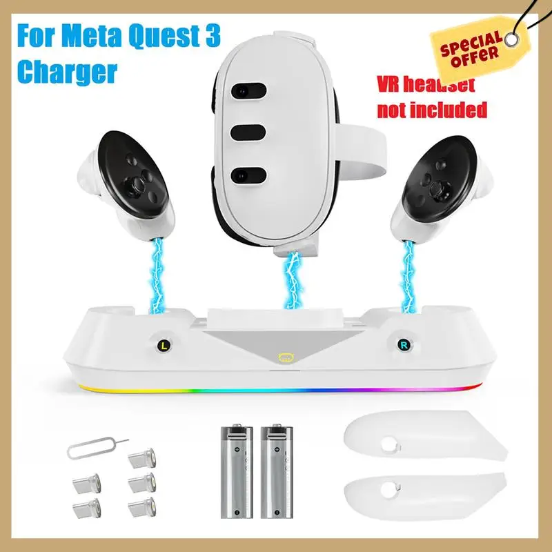 Stabiele prestatie-oplaaddock RGB-oplaaddock Snelle laadstationbasis voor Meta Quest 3-oplader VR-headset en controller