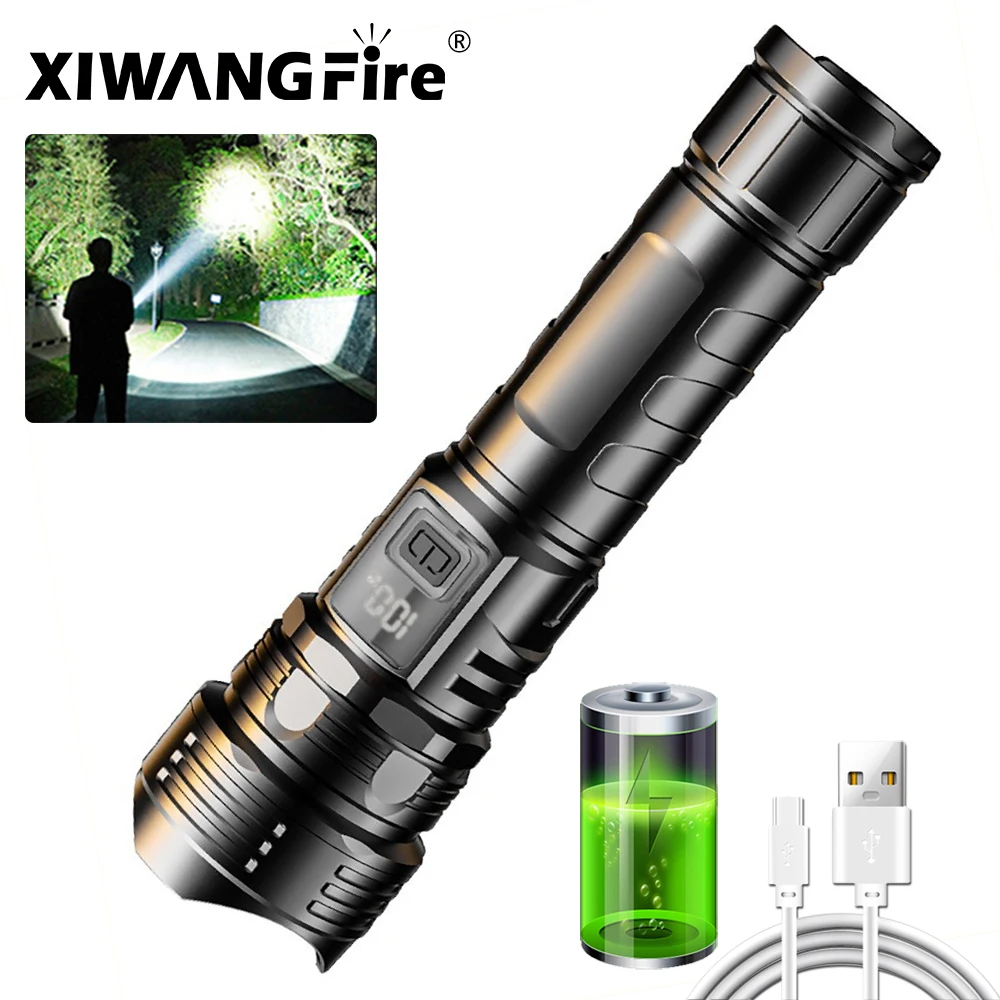 Powerful Laser Led Flashlights 5000LM Ultra Bright Tactical Light Emergency Spotlights Telescopic Zoom Light Built-in Battery