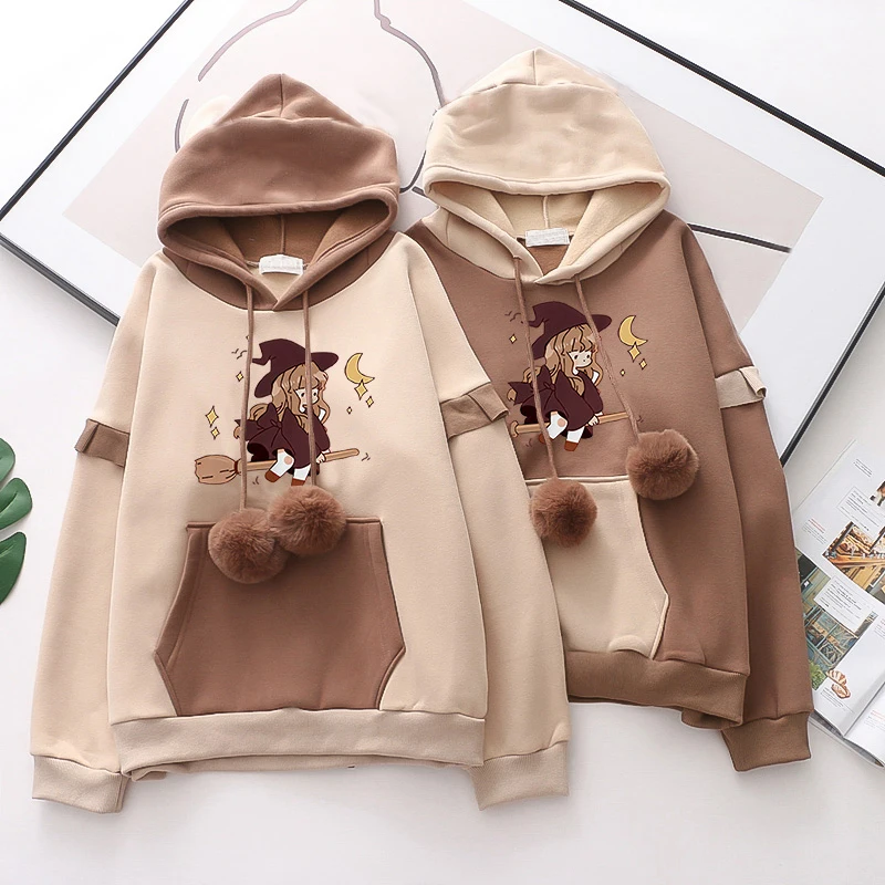 Hooded Long Sleeve Sweatshirt Thin Jacket for Junior And High School Students Spring Autumn Loose Style Princess Sweet Style