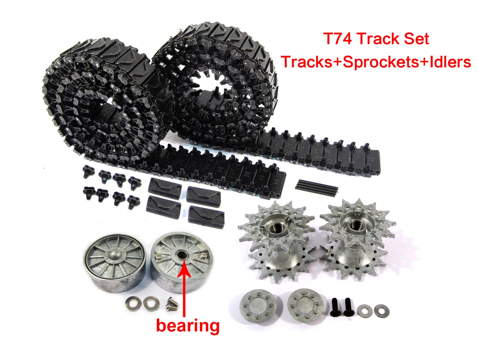 MATO Metal 1/16 Sherman T74 T49 Tracks with Duckbills Set Driving Wheels Idlers for HengLong 3898-1 Sherman RC Tank