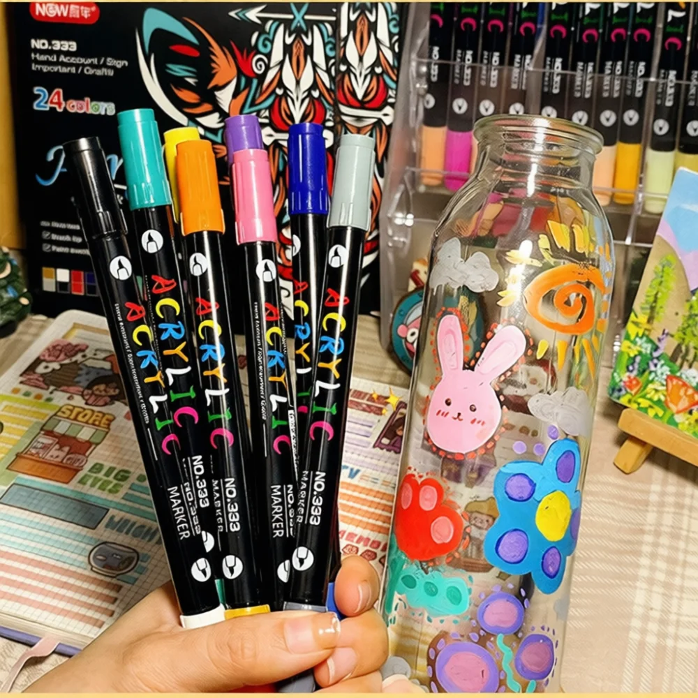 Dual Tip Acrylic Paint Pens Water Based Art Markers For Fabric Canvas Shoes Crafting Waterproof Professional Stationery Supplies