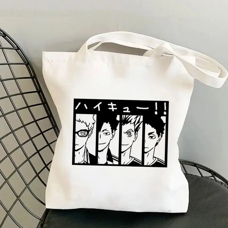 ハイキュー Anime Haikyuu!! Tobio Kageyama Shoyo Hinata Canvas Bag Cartoon Print Shoulder Bags Cosplay Tote Bag