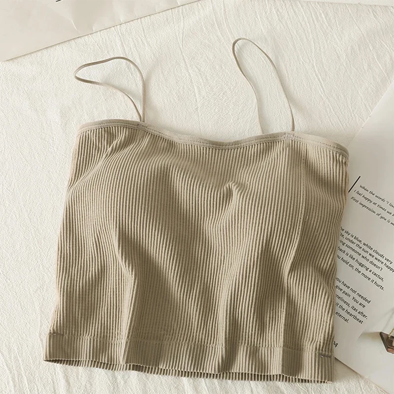 

Summer Women Basic Crop Top With Bra Pad Female Sexy Camis Slim Off Shoulder Casual Tank Knitted Elastic Solid Tube Top