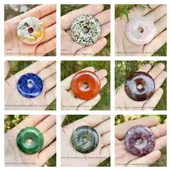 20/30/40/50mm Donut Rings Agate Jasper Jade Lapis Natural Stone Beads for DIY Charms Pendant Components Jewelry Making 1 Pcs
