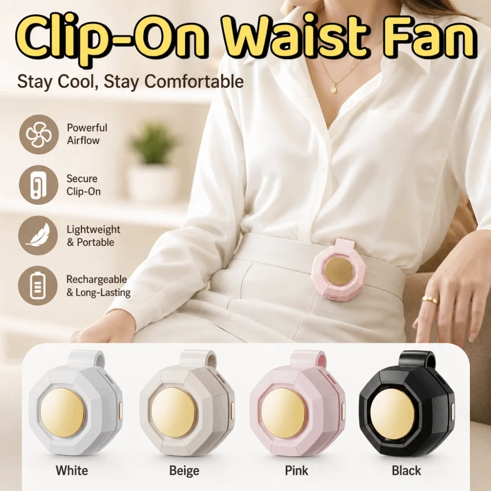 3 Speeds Clip-On Waist Fan Wearable USB Rechargeable Portable Cooling Clip Fan Portable Mute Hanging Waist Fan Camping