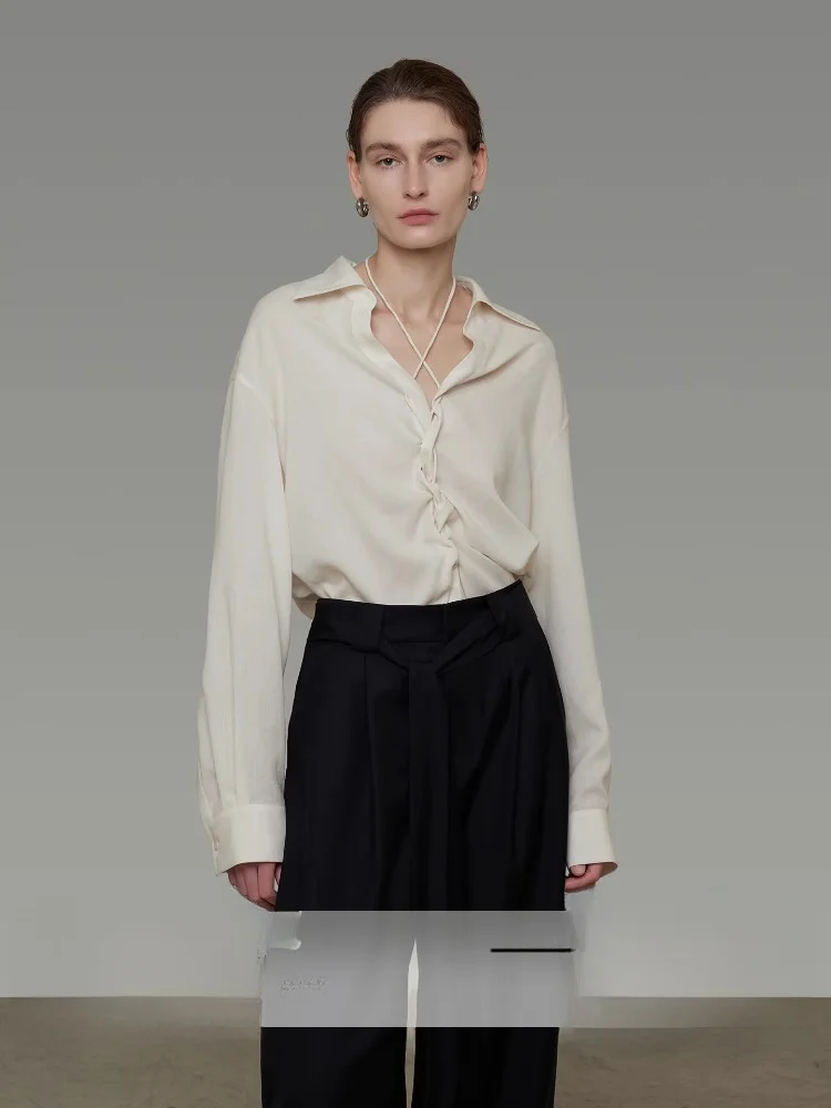 

Женский топ UNSPOKEN Design Sensation Dstring с перекрестным поясом, свободного кроя, визуально стройнящий, дышащий, приятный для кожи, однотонный.