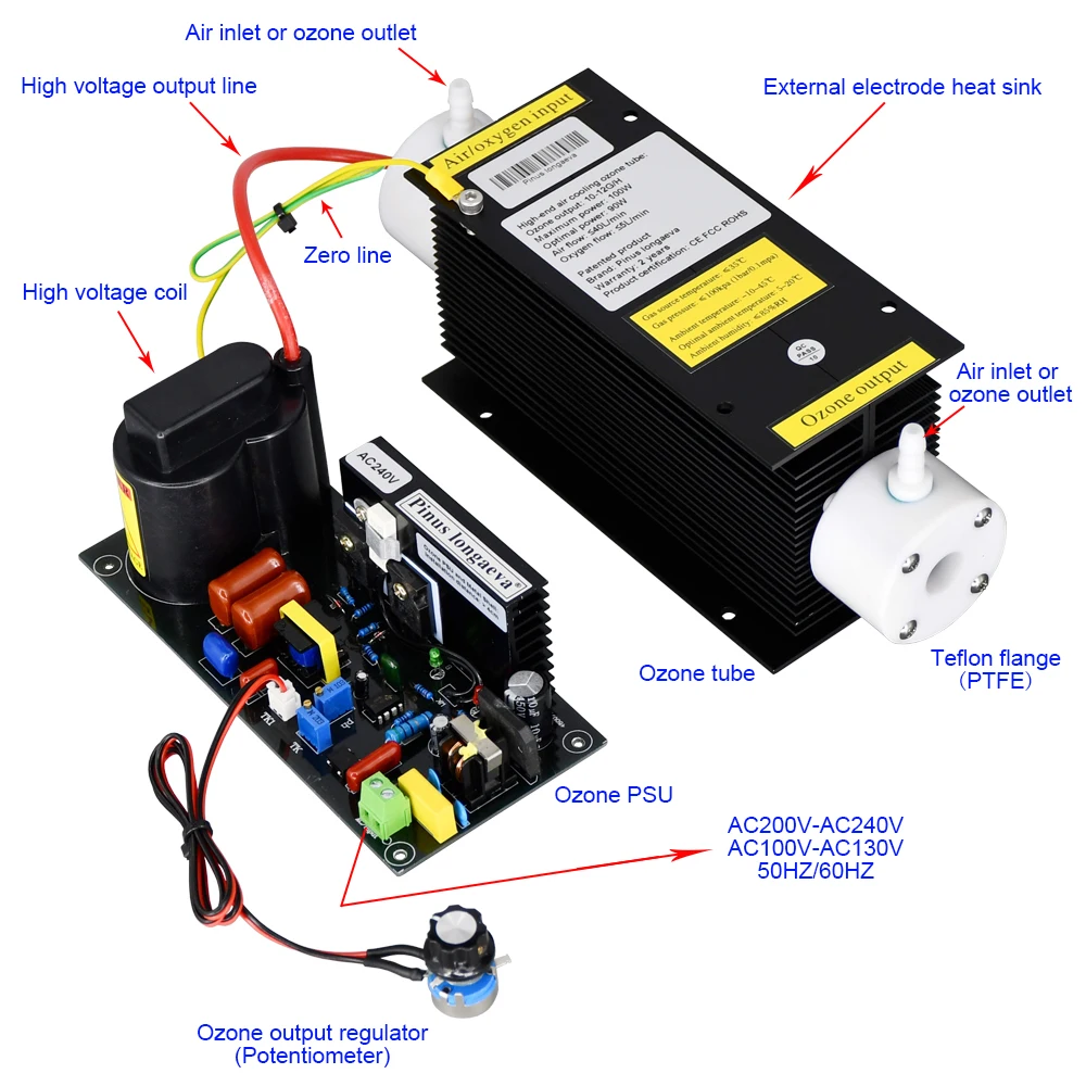 CE FCC ROHS Patented product 10G/H 10grams adjustable ozone generator kit 100W ozone PSU and 10g ozone tube Warranty 2 years