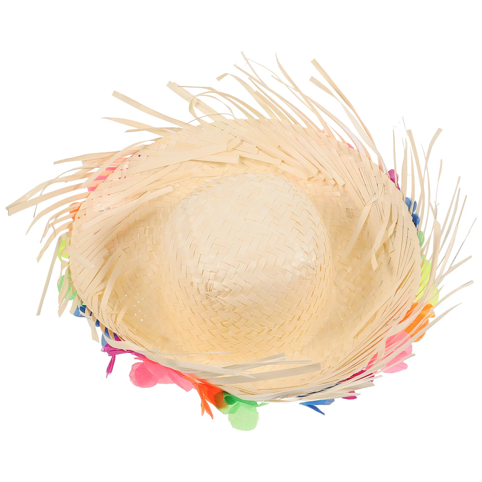 

Wide Brim Sun Hat Hawaiian Costume Beach Hats Chicken Coop Woven Summer Outdoor Decorative White Flower Garland