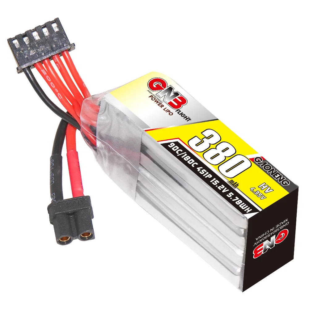 แบตเตอรี่รถยนต์ gnb 15.2V 380mAh 90C/180c Lipo ของแท้สำหรับเฮลิคอปเตอร์ควบคุมรีโมต Quadcopter สำหรับแข่ง FPV อะไหล่โดรน HV 4S