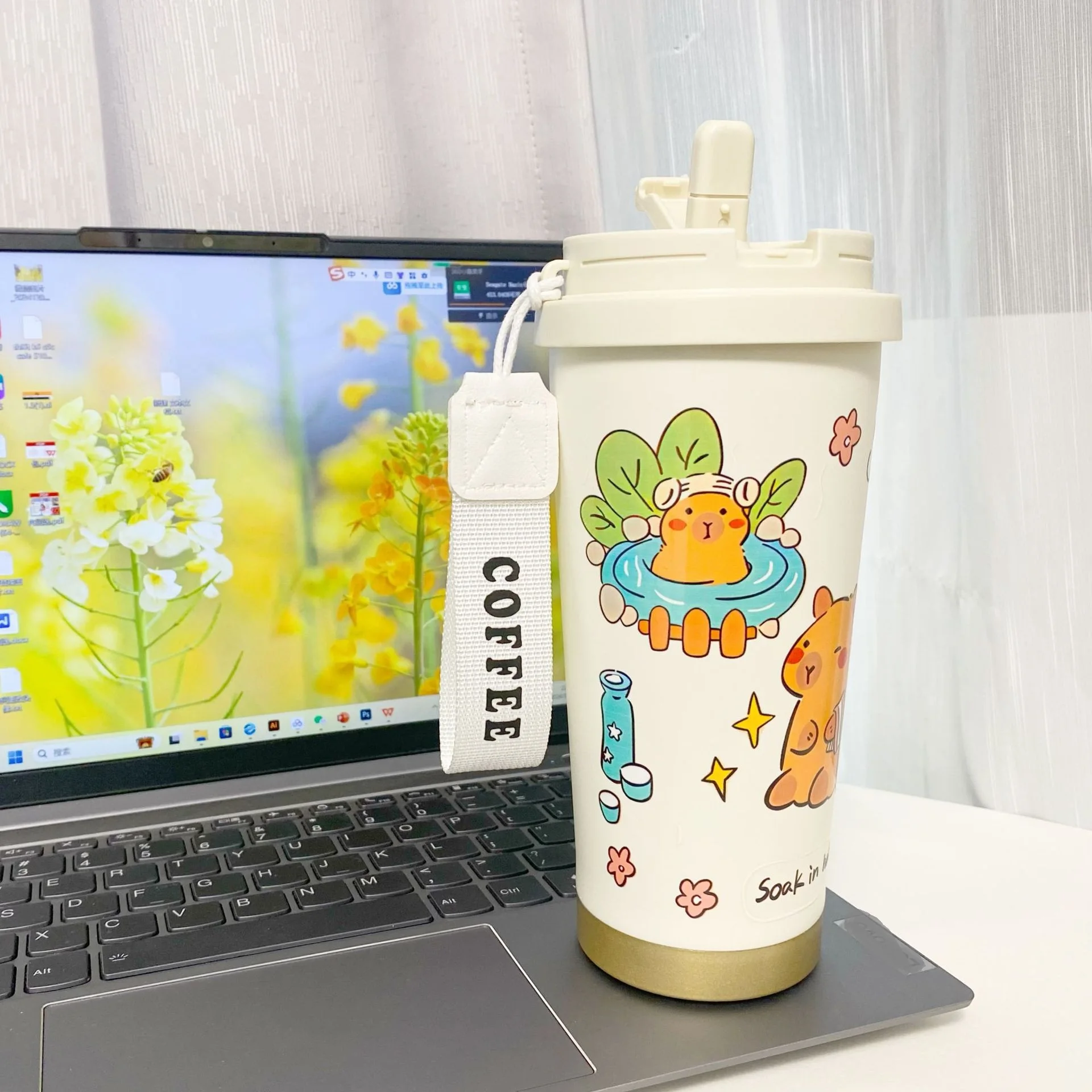 Cartoon Capybara Insulated 316 Stainless Steel Mug Capybara Coffee Cup Portable Water Cup Students Vehicle-mounted