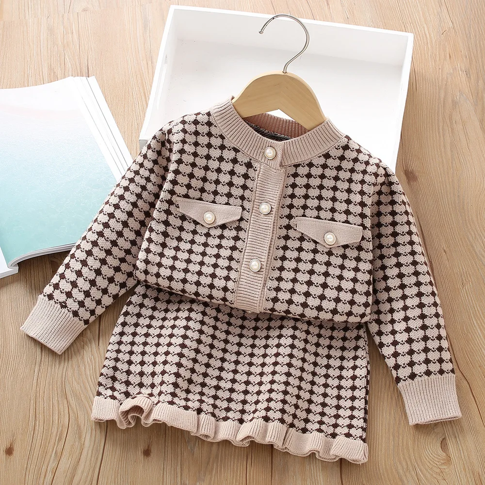 Girls Knitted Clothes Sets Spring Autumn Children Woolen Jersey Sweaters Tops Skirts 2pcs Princess Suit For Baby Outfits Kids 6Y