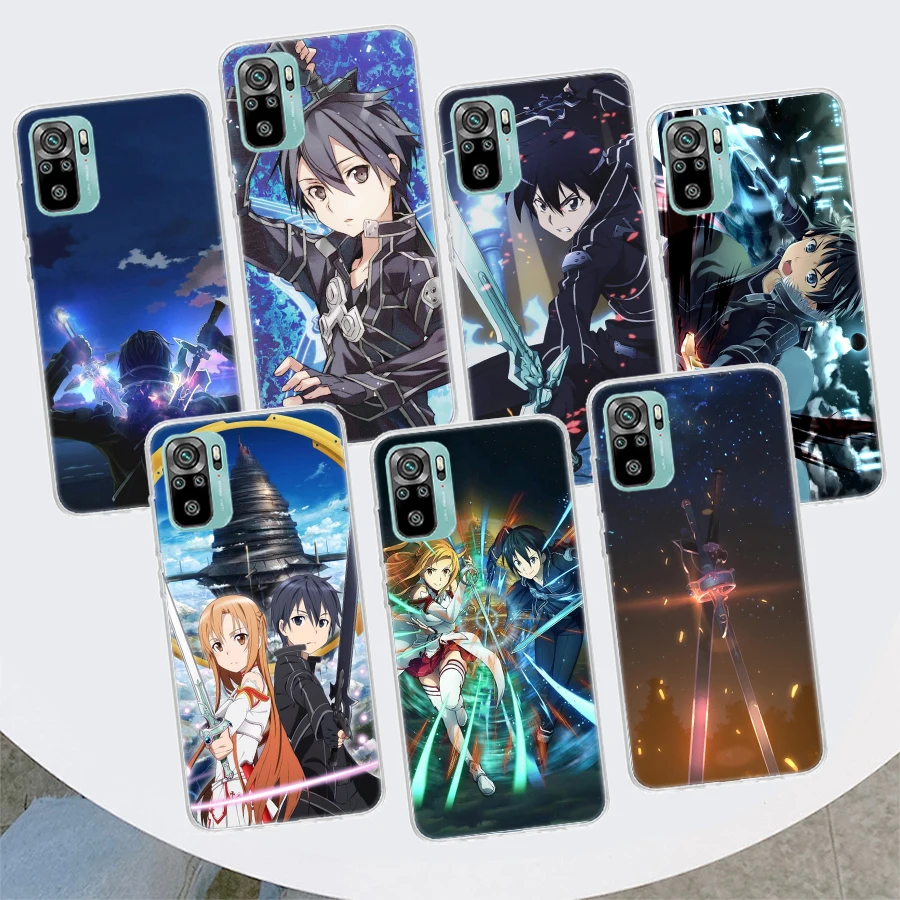 Sword Art Online Kirito Asuna Phone Case For Xiaomi Redmi Note 13 12 12S 11 11S 10 10S 9 9S 11T 11E Pro Plus 8 8T 7 + Coque Cove