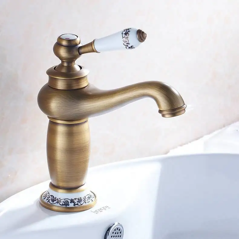 Brass Hot and Cold Water Basin Tap  Antique Basin Is A Black Faucet with A Single Handle Bathroom Faucets